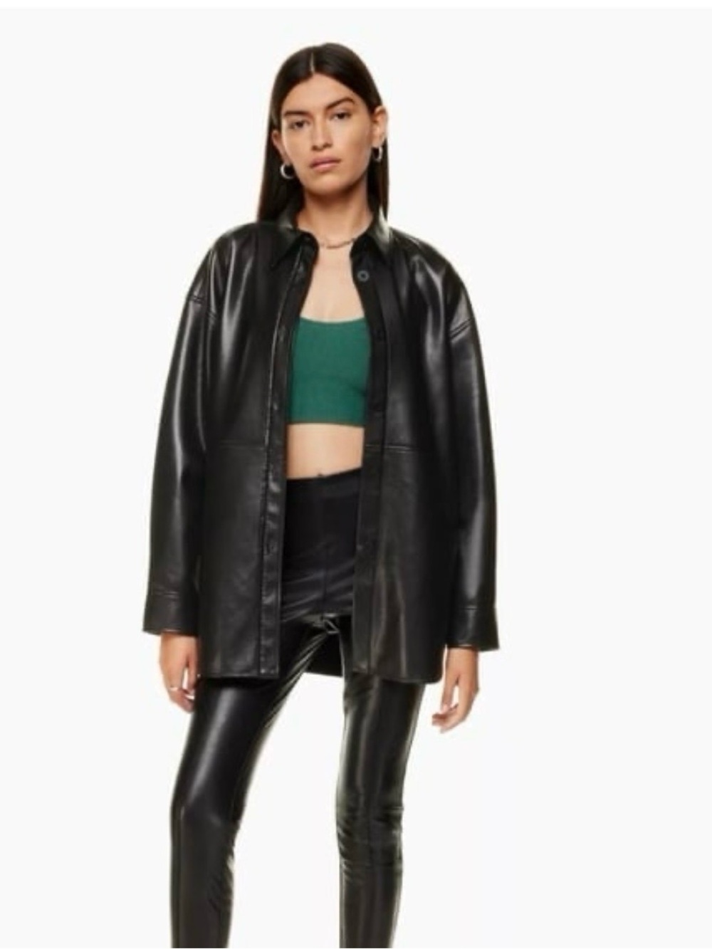 Aritzia Babaton Black Faux Leather Shirt Jacket Small NWT